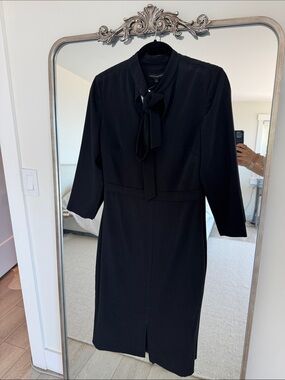Banana Republic Black Tie-Neck Long Sleeve Dress